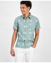 Sun & Stone - Sun + Stone Avon Short Sleeve Medallion Print Linen Blend Button-front Shirt - Lyst