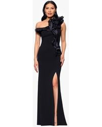 Betsy & Adam - Scuba Crepe Organza-ruffle Long Dress - Lyst