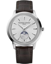 Frederique Constant - Swiss Moneta Moonphase Leather Strap Watch 37mm - Lyst