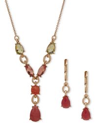 Anne Klein - Gold-tone Crystal Lariat Necklace & Drop Earrings Set - Lyst