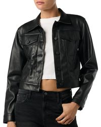 Hudson Jeans - Collared Neck Leather Cropped Jacket - Lyst