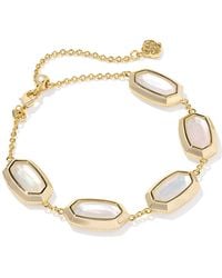 Kendra Scott - Imitation Pearl 14k Gold Plated Over Brass Elaina Bezel Chain Bracelet - Lyst