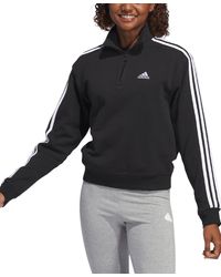 adidas - Cotton 3-stripes Quarter-zip Sweatshirt - Lyst