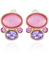 Tahari - Tone Lilac Violet And Pink Glass Stone Clip-on Stud Earrings - Lyst