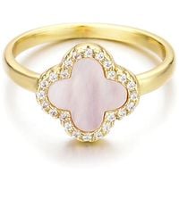 Adornia - Gold Mother Of Pearl Cubic Zirconia Halo Clover Ring - Lyst