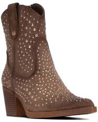 Xti - Faux Suede Italian Western Ankle Block-heel Slip-resistant Booties - Lyst