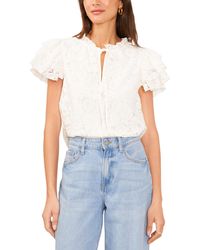 1.STATE - Lace Tie Neck Short Flutter-sleeve Blouse - Lyst