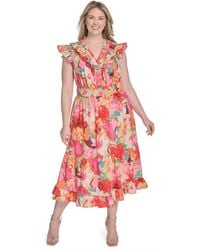 Vince Camuto - Plus Size Printed Ruffle Flutter-sleeve Tiered Midi Dress - Lyst