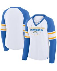 Fanatics - White/powder Blue Los Angeles Chargers Redzone Blitz Package Raglan Lace-up V-neck Long Sleeve T-shirt - Lyst