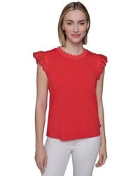 Karl Lagerfeld - Scalloped Flutter-sleeve Top - Lyst