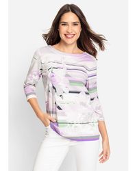 Olsen - Cotton Blend 3/4 Sleeve Multi-print T-shirt - Lyst