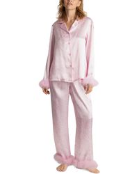 Linea Donatella - Printed Marabou Feather Satin Pajama Set - Lyst