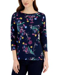 Style & Co. - Printed 3/4 Sleeve Pima Cotton Boat-neck Top - Lyst