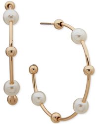 Anne Klein - Gold-tone & Imitation Pearl Beaded C-hoop Earrings - Lyst