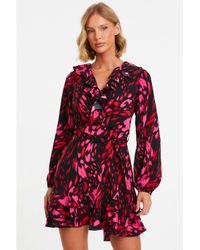 Quiz - Printed Front Wrap Skater Dress - Lyst