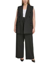 Calvin Klein - Plus Size Pinstriped Double Breasted Vest Pinstriped Belted Wide Leg Pants - Lyst