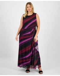 London Times - Plus Size Floral Long-sleeve Flounce-hem Midi Dress - Lyst