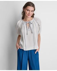 DKNY - Puff-sleeve Top Stitch Tie Front Blouse - Lyst
