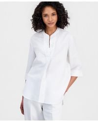 Anne Klein - Linen-blend 3/4-sleeve V-neck Tunic - Lyst