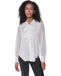 DKNY - Long-sleeve Polka-dot Tie-neck Blouse - Lyst