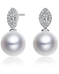 Genevive Jewelry - Elegant Sterling Silver & Rhodium-plated Freshwater Pearl Earrings - Lyst