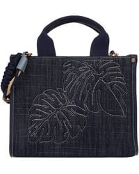 Tommy Bahama - Dorothy Medium Denim Tote – Embroidered Leaf Convertible Top Handle And Crossbody Bag - Lyst