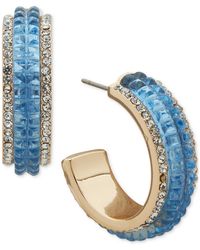 Anne Klein - Gold-tone Small Pave & Color Stone C-hoop Earrings - Lyst