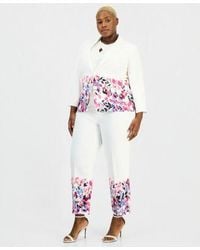 Kasper - Plus Size Floral Trim Two Button Jacket Straight Leg Ankle Pants - Lyst