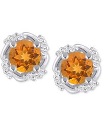 Macy's - Gemstone And Diamond Framed 1/3" Stud Earrings - Lyst