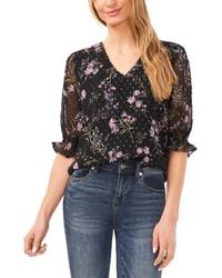 Cece - Floral 3/4-sleeve Ruffled V-neck Blouse - Lyst
