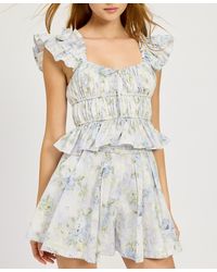 En Saison - Scarlet Floral Cotton Peplum Top - Lyst