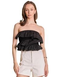 Endless Rose - Mixed Media Ruffled Strapless Top - Lyst