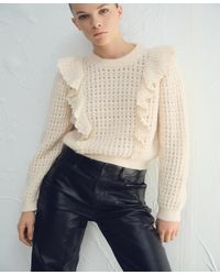 Mango - Ruffles Openwork Knitted Sweater - Lyst
