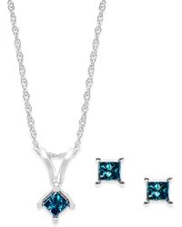 Macy's - 10k White Gold Blue Diamond Necklace And Earring Set (1/4 Ct. T.w.) - Lyst