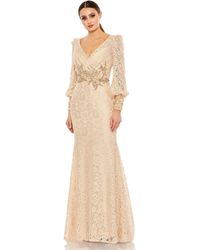 Mac Duggal - Lace Long Sleeve V Neck Embellished Gown - Lyst