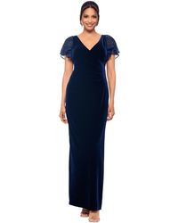 Betsy & Adam - Surplice-neck Flutter-sleeve Velvet Gown - Lyst