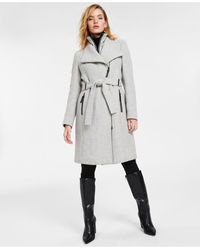 calvin klein petite asymmetrical belted wrap coat