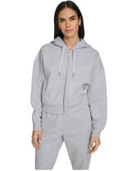 Calvin Klein - Fleece Crop Zip-front Long-sleeve Hoodie - Lyst