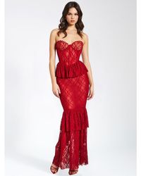 Miss Circle Fatima Burgundy Crystal Sleeveless Corset Mermaid Maxi Dress in  Red | Lyst