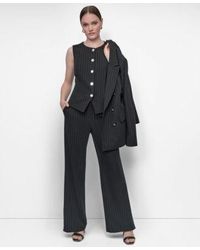 DKNY - Pinstriped Crewneck Button Front Vest High Rise Flare Leg Pants - Lyst