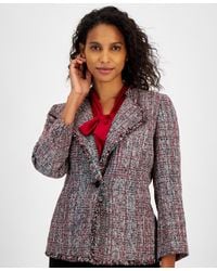 Kasper - One-button Fringe Tweed Blazer - Lyst