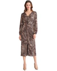 Jones New York - Long Sleeve Shirred Front Slit Midi Dress - Lyst