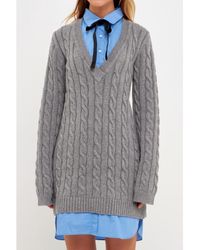 English Factory - Mixed Media Cable Knit Sweater Dress - Lyst