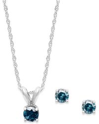 Macy's - 10k White Gold Blue Diamond Necklace And Earring Set (1/5 Ct. T.w.) - Lyst