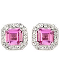 SUZY LEVIAN NEW YORK - Sapphire & Lab-grown White Sapphire Asscher Cut Halo Stud Earrings - Lyst