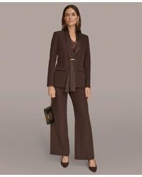 Donna Karan - Mixed Media Draped Neck Blazer High Waist Wide Leg Pant - Lyst