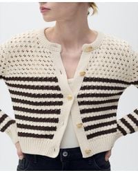 Mango - Striped Openwork Knitted Cardigan Sweater - Lyst