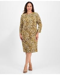Kasper - Plus Size Animal Print Long-sleeve Dress - Lyst