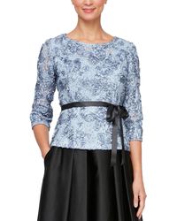 Alex Evenings - 3/4-sleeve Belted Rosette Blouse - Lyst