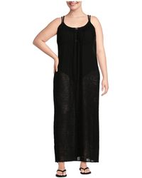 Lands' End - Plus Size Rayon Poly Rib Scoop Neck Swim Cover-up Maxi Dress - Lyst